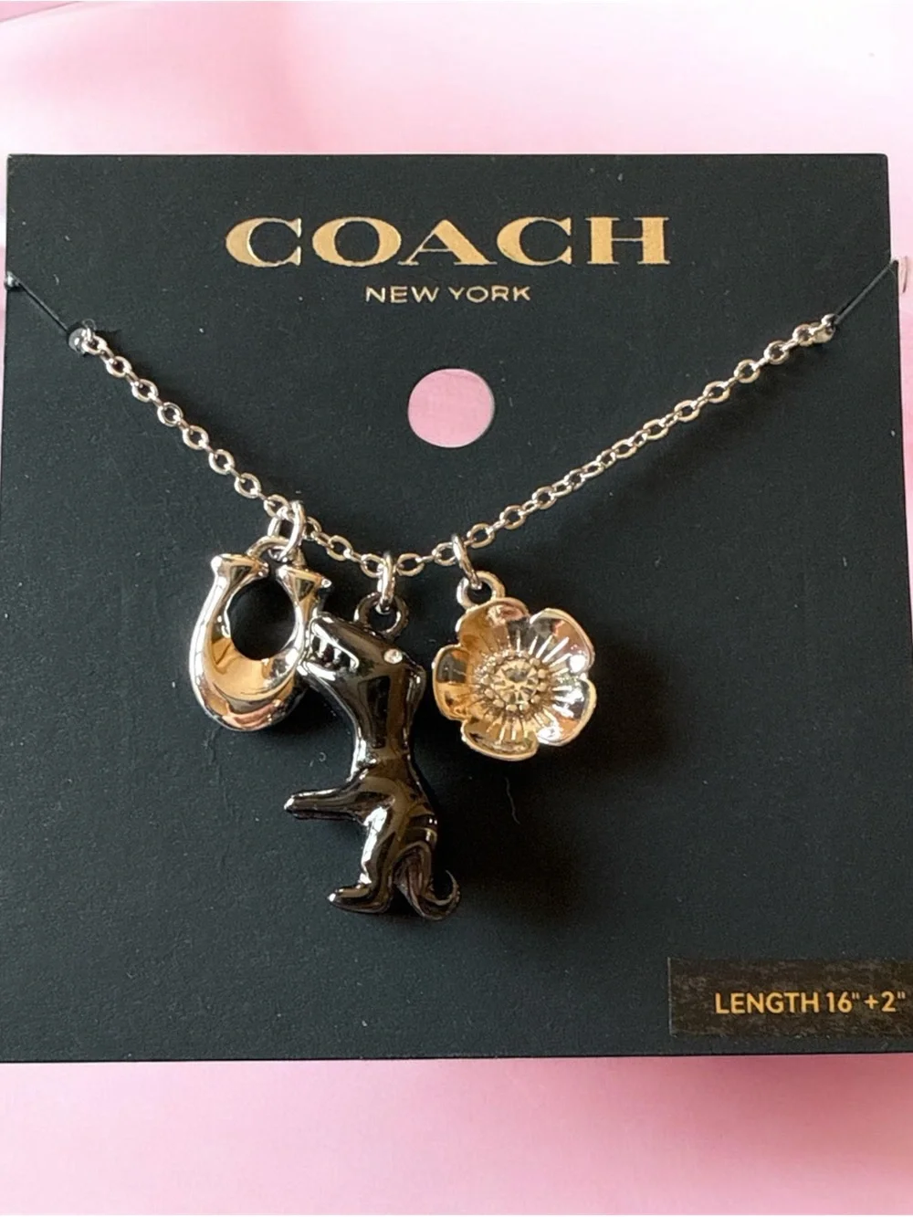 Coach  Rexy Signature Charm Necklace silver Tone nwt